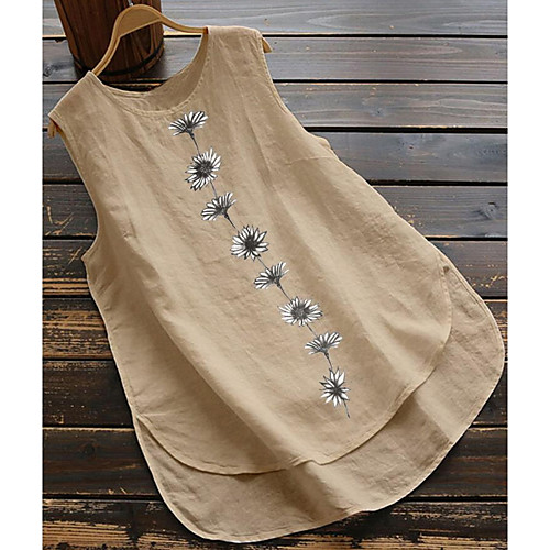 

Women's Tank Top Floral Flower Round Neck Tops Basic Top White Black Khaki