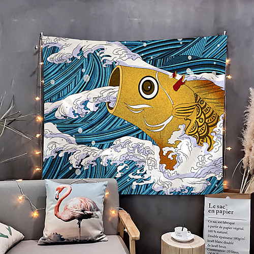 

Japanese Painting Style Ukiyo-e Wall Tapestry Art Decor Blanket Curtain Hanging Home Bedroom Living Room Decoration Animal Crap Koi Sea Ocean Wave