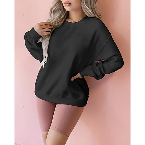 

Women's Pullover Sweatshirt Solid Colored Daily Basic Hoodies Sweatshirts White Black Blushing Pink