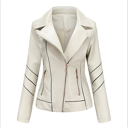 

Women's Solid Colored Spring & Fall Jacket Regular Daily Long Sleeve PU Coat Tops White