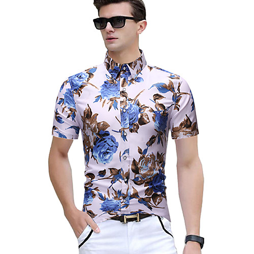 

Men's Shirt Floral Short Sleeve Daily Tops Tropical White Black Red