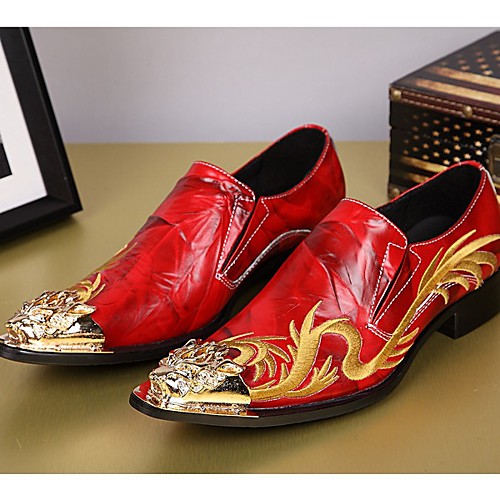 

Men's Loafers & Slip-Ons Dress Shoes Daily Party & Evening Cowhide Handmade Red Summer