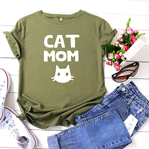 

Women's Mom T shirt Graphic Text Letter Print Round Neck Tops 100% Cotton Basic Basic Top Black Yellow Blushing Pink