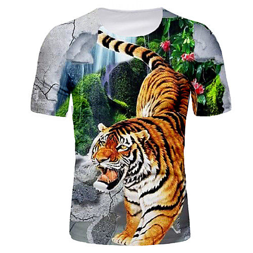 

Men's T shirt Graphic Animal Print Short Sleeve Daily Tops Basic Green