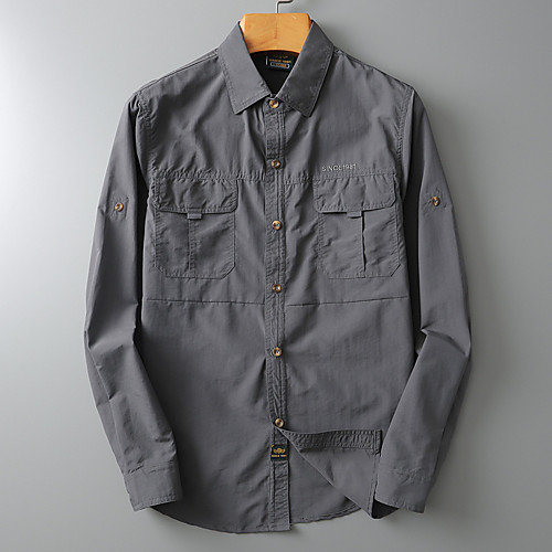 

Men's Hiking Shirt / Button Down Shirts Long Sleeve Shirt Top Outdoor Windproof Breathable Quick Dry Multi-Pocket Embroidery Spring Summer Chinlon Dark Grey Army Green Light Grey Camping / Hiking