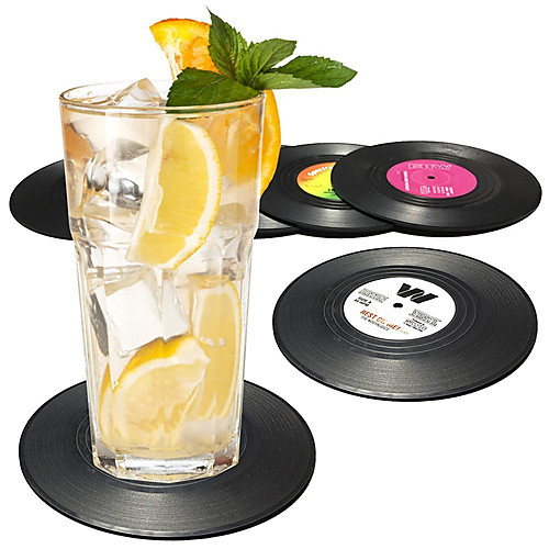 

Record Disk Coasters for Drinks Cocktail Mixing Drinkware Beer 6 Pack - Preventing Tabletop from Damage