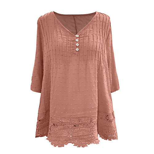 

Women's Blouse Shirt Solid Colored V Neck Tops Loose Basic Top White Black Blushing Pink