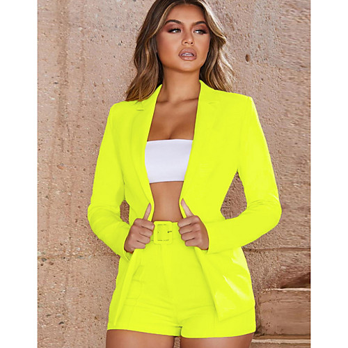 

Women's Basic Solid Colored Two Piece Set Blazer Pant Print Tops