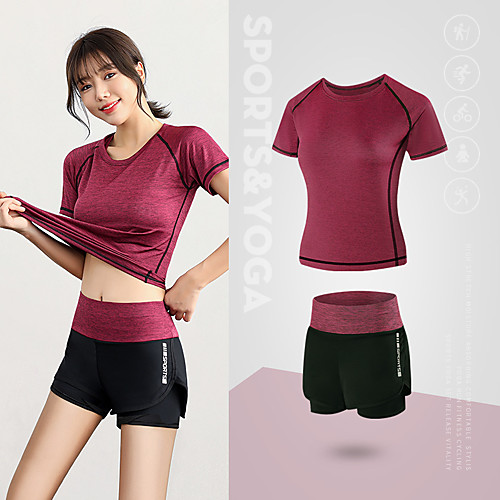 

Women's Activewear Set Workout Outfits Athletic Athleisure Short Sleeve 2pcs Winter Lightweight Breathable Quick Dry Fitness Gym Workout Running Active Training Jogging Sportswear Outfit Set Clothing