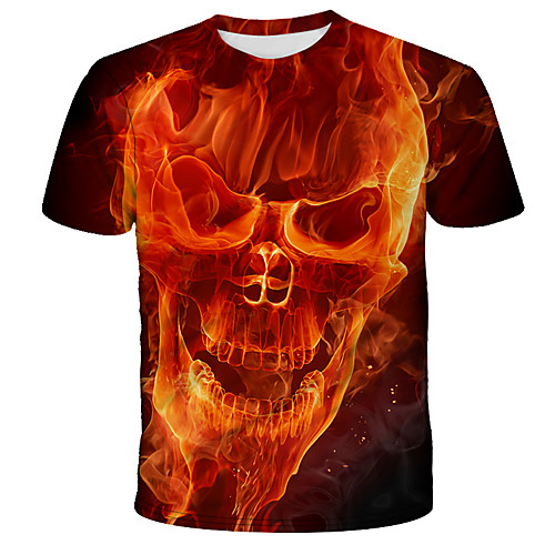 

Men's T shirt Graphic Skull Print Short Sleeve Daily Tops Streetwear Exaggerated Red