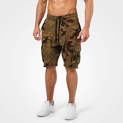 

Men's Running Shorts Athleisure Bottoms Drawstring Cotton Fitness Gym Workout Performance Running Training Breathable Quick Dry Soft Normal Sport Black Army Green Camouflage / Micro-elastic
