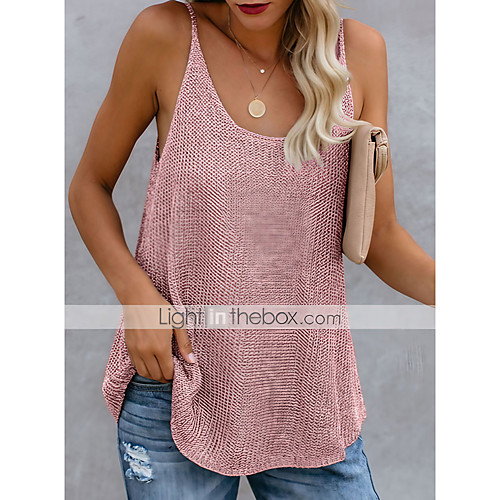 

Women's Holiday Camisole Tank Top Color Block U Neck Tops Cotton Basic Vacation Basic Top White Blue Blushing Pink