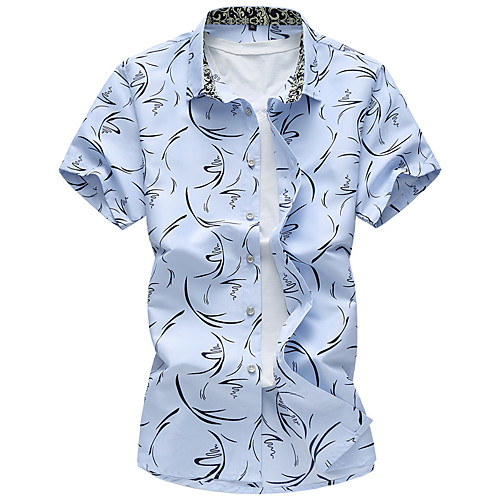 

Men's Shirt Graphic Plus Size Short Sleeve Daily Tops Business Basic White Navy Blue Light Blue