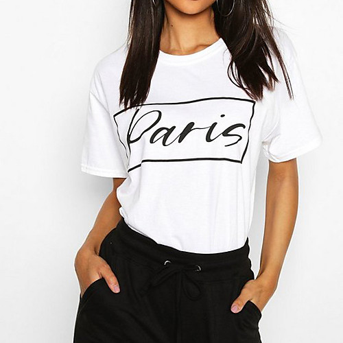 

Women's T-shirt Letter Print Round Neck Tops 100% Cotton Basic Basic Top White Black Yellow