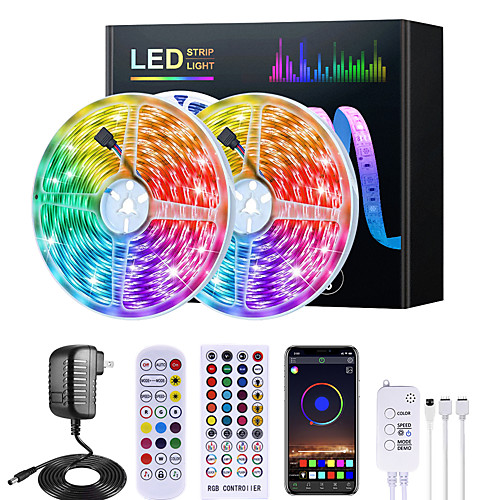

5M 10M 15M 20M RGB LED Strip Lights Music Sync 12V Waterproof LED Strip 5050 SMD Color Changing LED Light with Bluetooth Controller and 100-240V Adapter for Bedroom Home TV Back Light DIY Deco