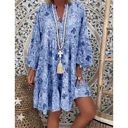 

Women's A-Line Dress Short Mini Dress - Half Sleeve Floral Summer Stand Holiday Vacation Loose White Blushing Pink Orange Green Light Blue S M L XL XXL XXXL XXXXL