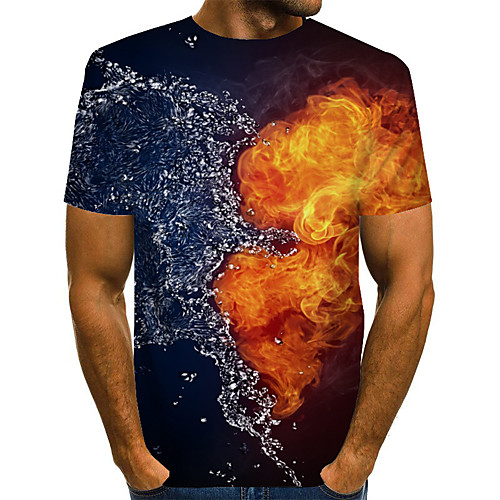 

Men's T shirt Graphic Flame Plus Size Print Short Sleeve Club Tops Rock Punk & Gothic Rainbow