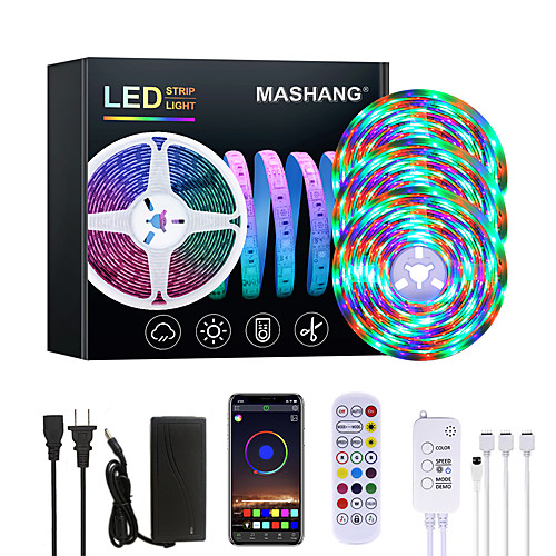 

Bright RGB LED Strip Lights Waterproof 15M Music Sync Smart LED Tiktok Lights 900LEDs 2835 Color Changing with 24 keys Remote Bluetooth Controller for Home Bedroom TV Back Lights DIY Deco