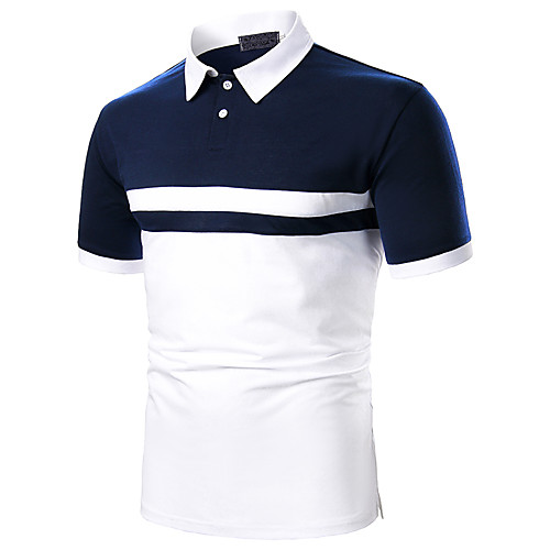 

Men's Polo Color Block Patchwork Short Sleeve Party Tops Basic Black Red Navy Blue