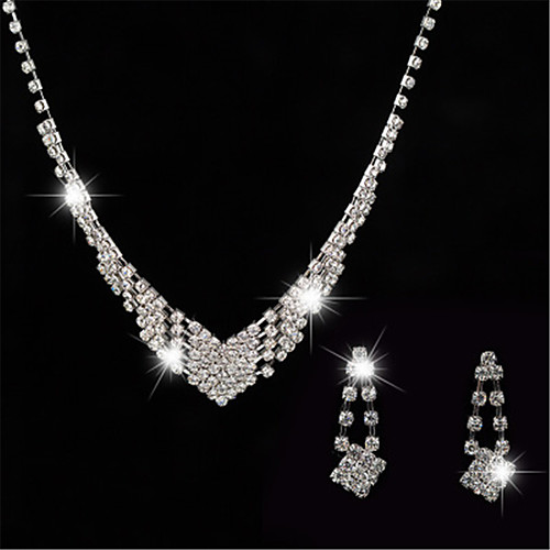 

Women's White AAA Cubic Zirconia Stud Earrings Choker Necklace Bridal Jewelry Sets Tennis Chain Mini Stylish Luxury Earrings Jewelry Silver For Wedding Party Engagement 1 set