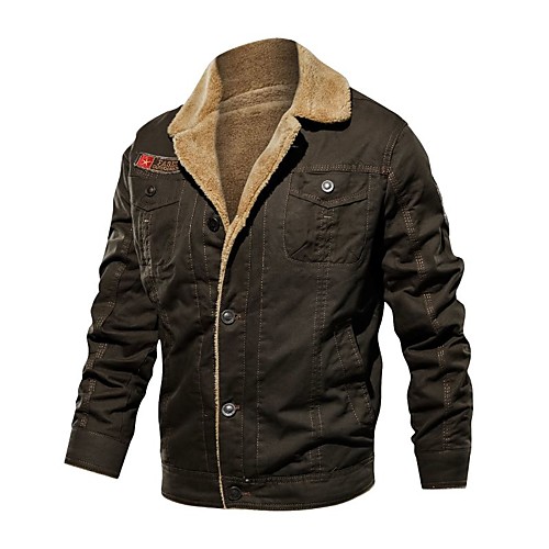 

Men's Hiking Jacket Military Tactical Jacket Winter Outdoor Solid Color Lightweight Windproof Fleece Lining Breathable Jacket Top Cotton Hunting Ski / Snowboard Fishing Black Army Green Khaki / Warm