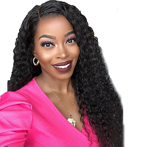 

Human Hair Lace Front Wig Free Part style Brazilian Hair Curly Black Wig 130% Density with Baby Hair Natural Hairline For Black Women 100% Virgin 100% Hand Tied Women's Long Human Hair Lace Wig