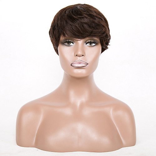 

Remy Human Hair Wig Short Natural Wave Pixie Cut Dark Brown New Natural Hairline Exquisite Capless Brazilian Hair Women's Dark Brown#2