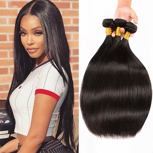 

3 Bundles Hair Weaves Brazilian Hair Straight Human Hair Extensions Remy Human Hair 100% Remy Hair Weave Bundles 300 g Natural Color Hair Weaves / Hair Bulk Human Hair Extensions 8-28 inch Natural