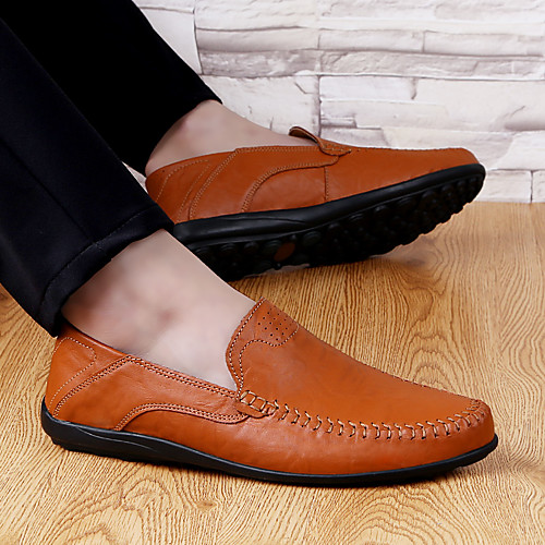 

Men's Loafers & Slip-Ons Business Vintage British Daily Office & Career Leather Breathable Wear Proof Light Brown Dark Brown Black Fall Summer