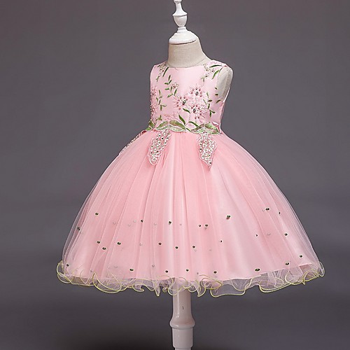 

Ball Gown Knee Length Party / Wedding Flower Girl Dresses - Tulle Sleeveless Jewel Neck with Bow(s) / Beading / Appliques