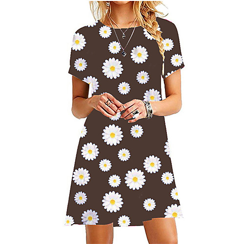 

Women's Shift Dress Short Mini Dress Black Blue Purple Red Wine Army Green Dusty Rose Fuchsia Orange Green Short Sleeve Floral Print Summer Round Neck Casual 2021 S M L XL XXL
