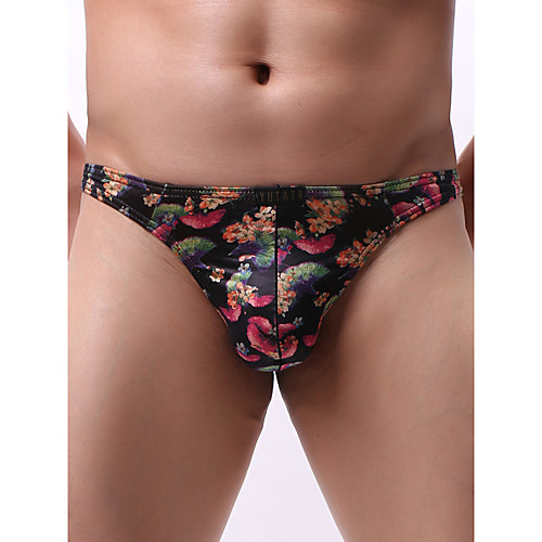

Men's 1 Piece Print G-string Underwear Low Waist Light Blue Black Red S M L