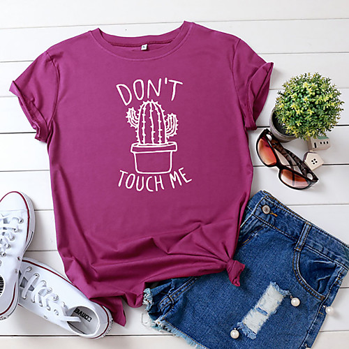 

Women's T shirt Graphic Text Letter Print Round Neck Tops 100% Cotton Basic Basic Top Black Blushing Pink Wine