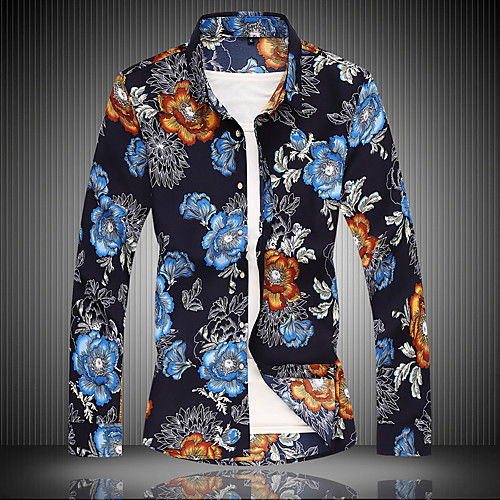 

Men's Shirt Graphic Plus Size Long Sleeve Daily Tops Blue Red