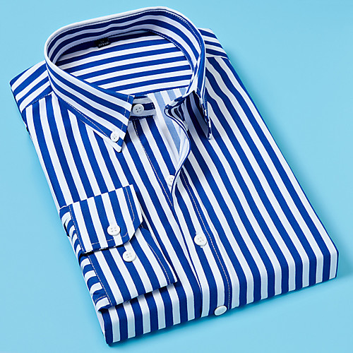 

Men's Shirt Striped Long Sleeve Daily Tops Business Basic White Black Blue