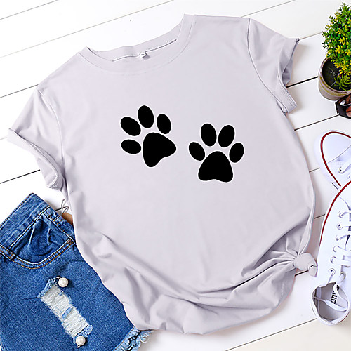 

Women's T shirt Dog Print Round Neck Tops 100% Cotton Basic Basic Top White Yellow Blushing Pink