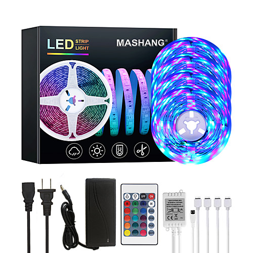 

20M LED Strip Lights RGB Tiktok Lights 1200LEDs Flexible Color Change SMD 2835 with 24 Keys IR Remote Controller and 100-240V Adapter for Home Bedroom Kitchen TV Back Lights DIY Deco