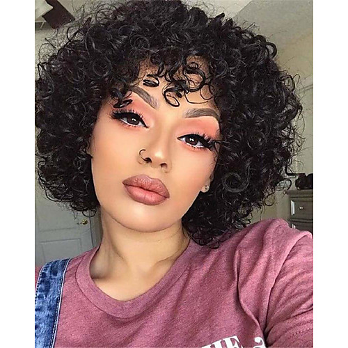 

Synthetic Hair Wig Short Curly Loose Curl With Bangs Natural Black Women Easy dressing Designers Machine Made Capless Brazilian Hair Women's Girls' Natural Black #1B 8 inch