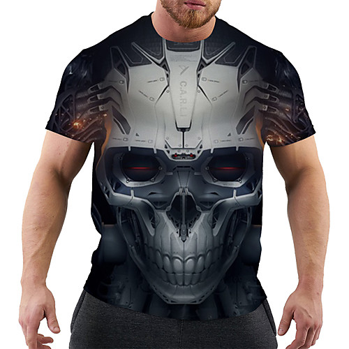 

Men's T shirt Graphic Skull Machine Print Short Sleeve Daily Tops Basic Exaggerated Black
