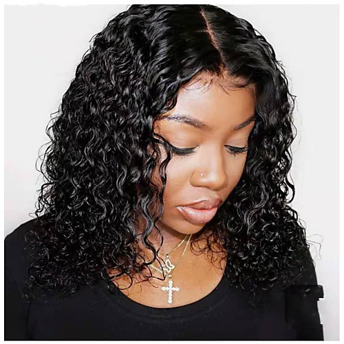 

Human Hair Lace Front Wig Free Part style Vietnamese Hair Jerry Curl Black Wig 130% Density Classic Women Fashion Women's Short Human Hair Lace Wig Clytie