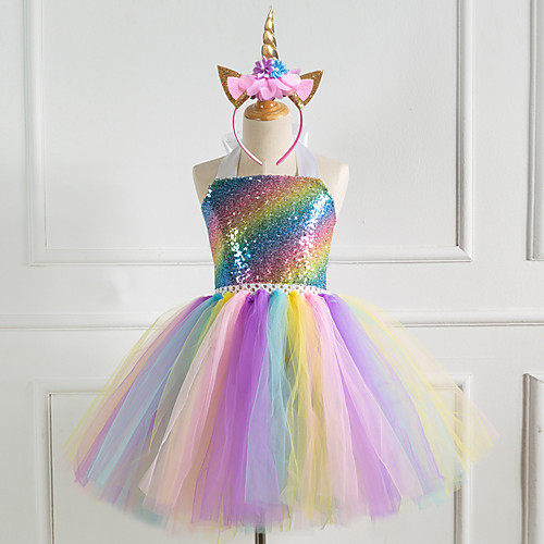 

Unicorn Cosplay Costume Costume Girls' Movie Cosplay Tutus Vacation Dress Golden Silver Rainbow Dress Headwear Christmas Halloween Carnival Polyester / Cotton Polyester