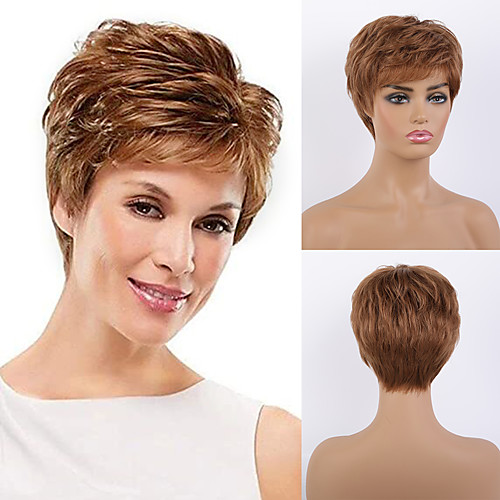 

Remy Human Hair Wig Short Straight Natural Straight Bob Pixie Cut Layered Haircut Asymmetrical Brown Women Fashion Natural Hairline Capless Women's All Natural Black #1B Medium Auburn#30 Dark Wine 8