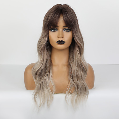 

Synthetic Wig Body Wave Deep Wave Deep Parting Wig Medium Length Chocolate Synthetic Hair 24 inch Women's Adorable Ombre Hair Comfy Dark Brown