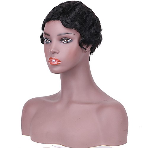 

Remy Human Hair Wig Short Curly Wavy Pixie Cut Natural Natural Cool Fashion Capless Brazilian Hair Women's Natural Black #1B Dark Brown#2 6 inch