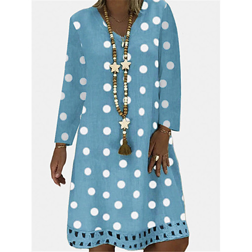 

Women's Shift Dress Knee Length Dress Blue Purple Yellow Khaki Gray Long Sleeve Polka Dot Print Fall V Neck Casual 2021 S M L XL XXL 3XL 4XL 5XL