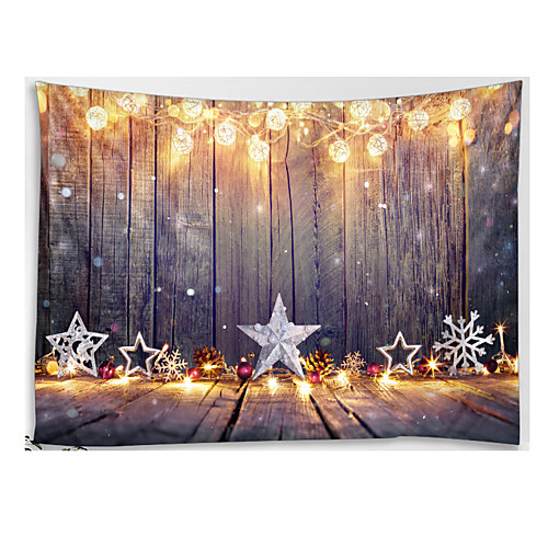 

Christmas Santa Claus Wall Tapestry Art Decor Blanket Curtain Picnic Tablecloth Hanging Home Bedroom Living Room Dorm Decoration Wooden Board Star Light Polyester