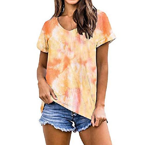 

women& #39;s casual tie dye shirt short sleeve v neck t shirts summer cute loose blouse tee tops & #40;2xl, orange& #41;