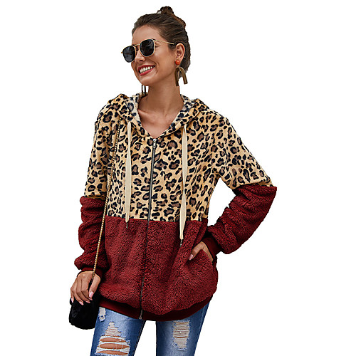 

Women's Pullover Hoodie Sweatshirt Zip Up Hoodie Sweatshirt Leopard Cheetah Print Daily Casual Hoodies Sweatshirts White Black Wine