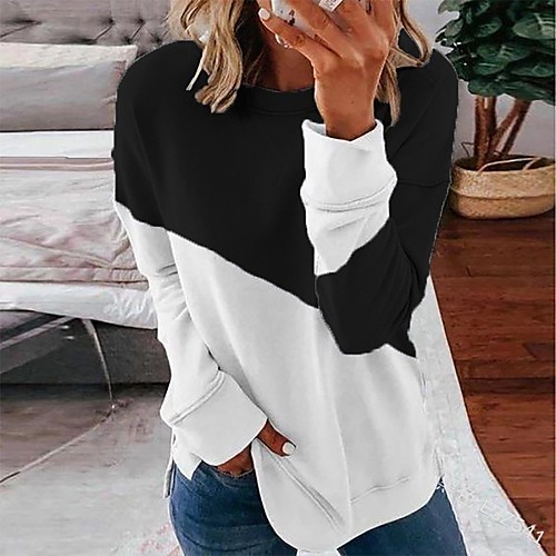 

Women's Pullover Sweatshirt Color Block Daily Basic Casual Hoodies Sweatshirts Loose Black Blue Blushing Pink