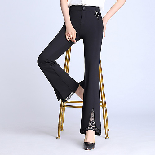 

Women's Basic Comfort Slim Daily Work Bootcut Pants Solid Colored Full Length Lace Patchwork Black